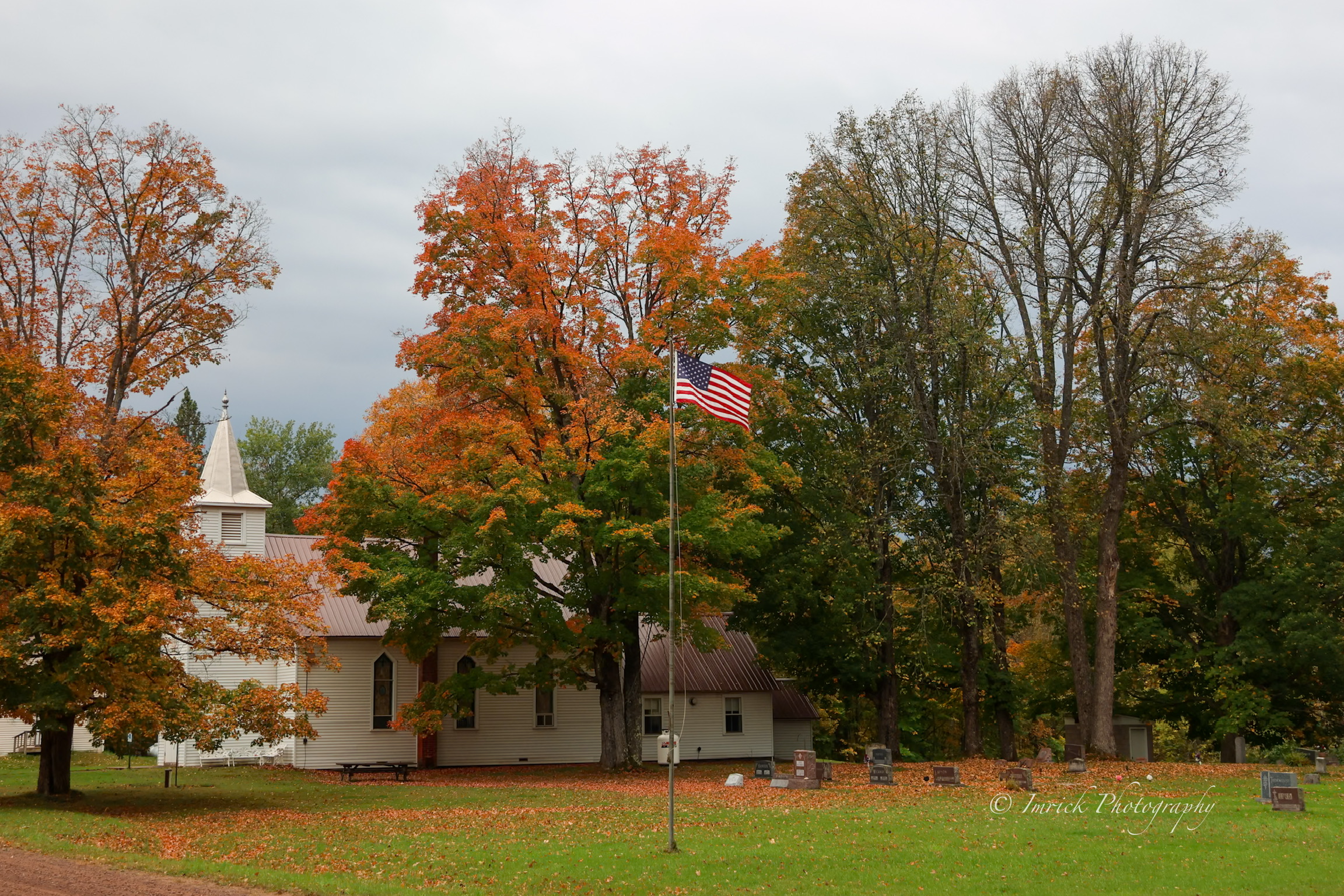 Autumn Church American Flag